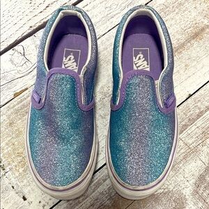 Vans Kids Sparkle Slip-On Sneakers - Blue and Purple Size 1.5